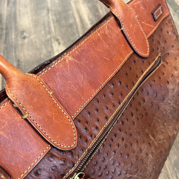 Dooney & Bourke Ariel Ostrich Leather Tote with Tassels in Cognac Magnetic Top - Picture 10 of 16